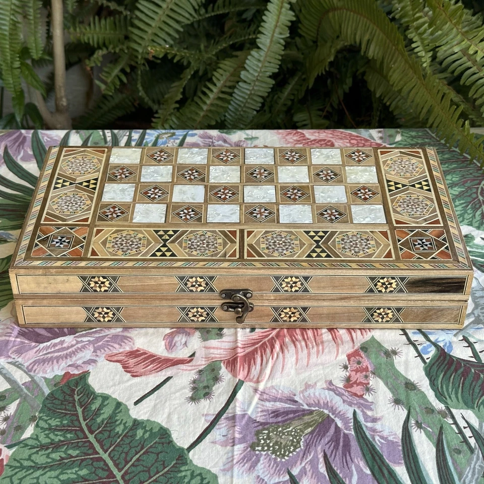 Backgammon Set and Chess Board from Lebanon Handmade with Mother of Pearl Inlays - Image 2 of 4
