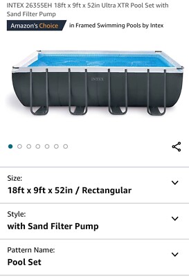 Above ground swimming pool. Intex 18x9x52 in EXCELLENT condition. Rectangular 