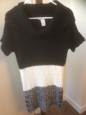 Juniors Candies Black/White/Gray Wide Collared Short Sleeve Sweater Dress MEDIUM