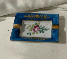 Vintage PARIS ROYAL Mini Ashtray Paris Porcelain ~ Blue w/Flowers