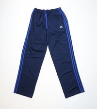 Vintage Adidas Mens Large Faded Spell Out Striped Wide Leg Sweatpants Pants Blue
