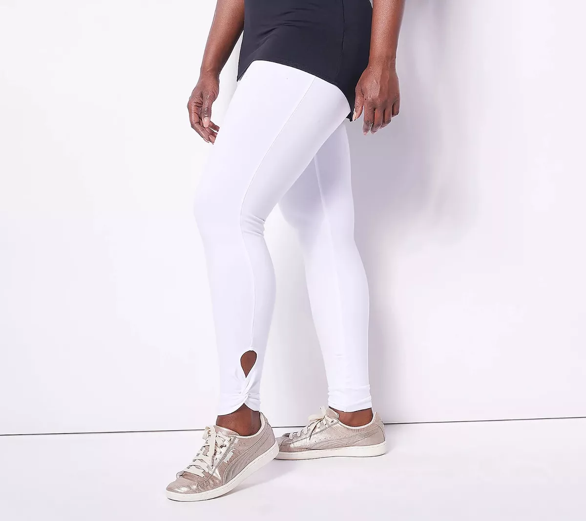 Women with Control Tummy Control Legging with Twist at Ankle (White, XL)  A489365