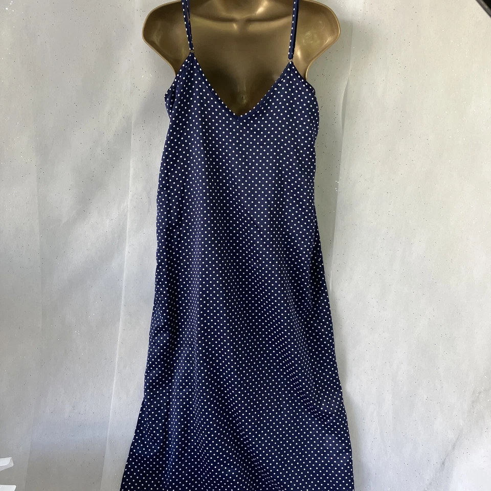 Long Blue White Polka Dot Silky Polyester Strappy Nightie 10-12 - Image 4 of 4