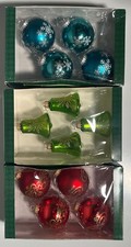 12 Red/Blue/Green Glass Ball Christmas Ornaments LOT Shiny Matt Glittered 2.5"