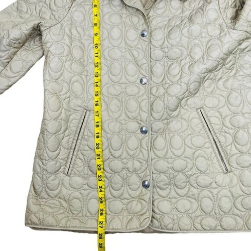 Coach Signature C Quilted Jacket Lightweight Snap Coat Size L Light Beige - Picture 10 of 12