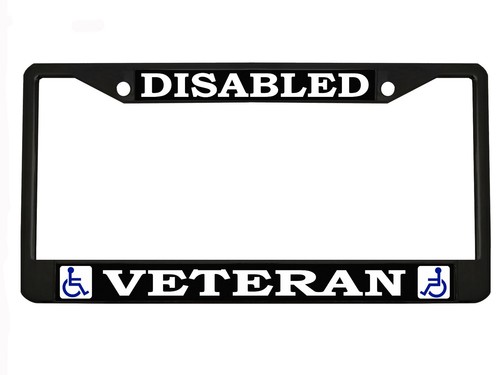 Disabled Veteran Chrome/Black Metal Auto License Plate Frame Car Tag Holder - Foto 6 di 9