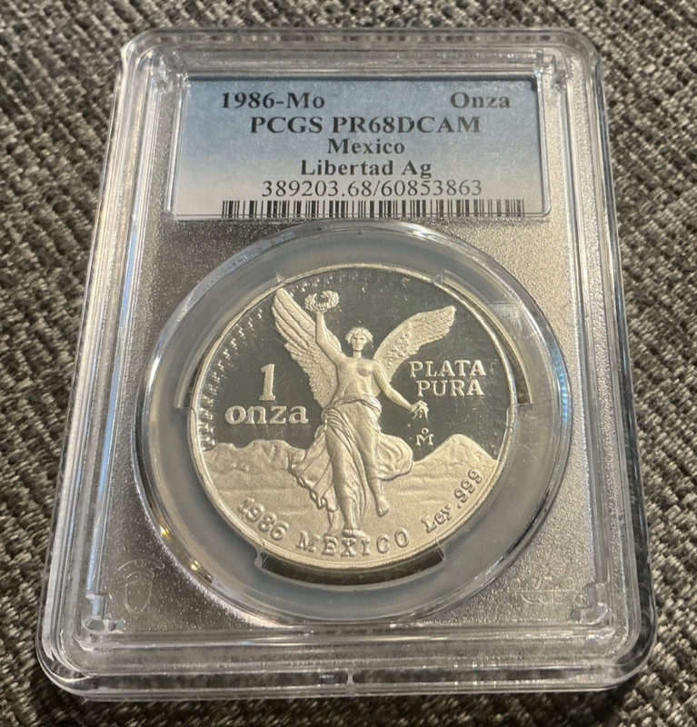 1986-MO MEXICO LIBERTAD 1 ONZA SILVER COIN PCGS PR68DCAM