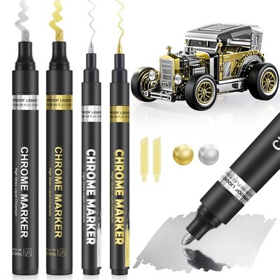 4Pcs Permanent Chrome Paint Markers,Liquid Mirror-Chrome Paint Pen for Metal,Jew