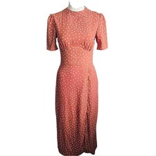 ASOS Brown Midi Tea Dress with Buttons White Polka Dot Sz 4 Pretty Woman
