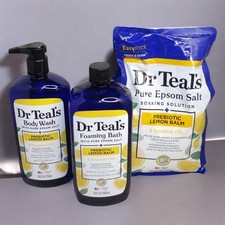 Dr. Teal's 3p Lot Prebiotic Lemon Balm Epsom Salt Soak, Wash  Foaming Bath x3 