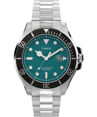 Timex Men's Deep Water 43mm Watch One Size, Stainless Steel/Teal/Silver-Tone 