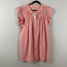 LOFT Cap Sleeve Flutter Dress Size Medium Linen Blend Coral Stripe