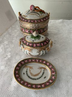 Vtg Antique Christine Cano Hand Painted Porcelain Vanity/Trinket Set