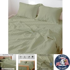 4-Piece King/California King Waterbed Sheets - Soft, Cooling Cotton, Sage Stripe