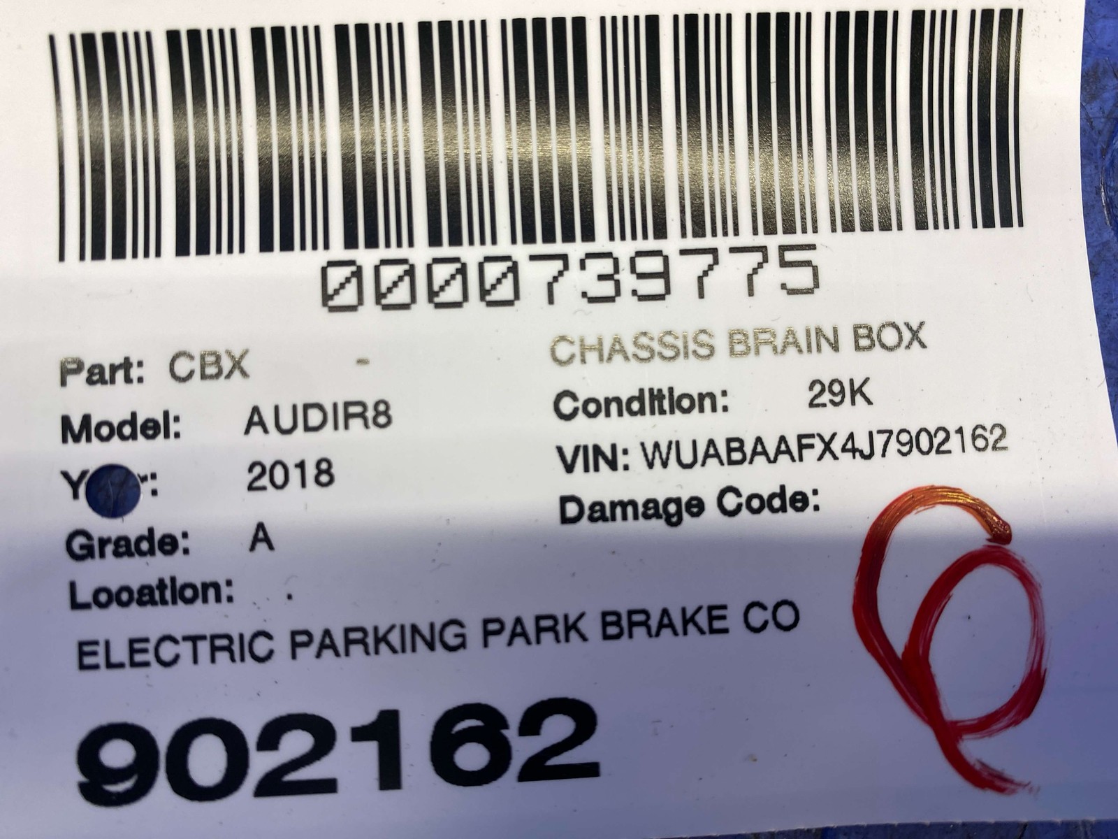 2017-2023 AUDI R8 V10 4S RWS ELECTRIC PARK BRAKE CONTROL MODULE UNIT 4S0907801