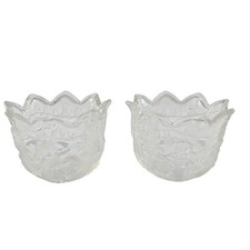 Pair Clear Glass Winter Scene Votive Candle Holders Pine Trees Christmas Decor