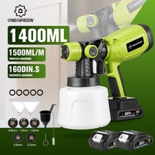 PISTOLA A SPRUZZO ELETTRICA 1400ML PER VERNICE DOPPIA BATTERIA SERBATOIO PITTURA