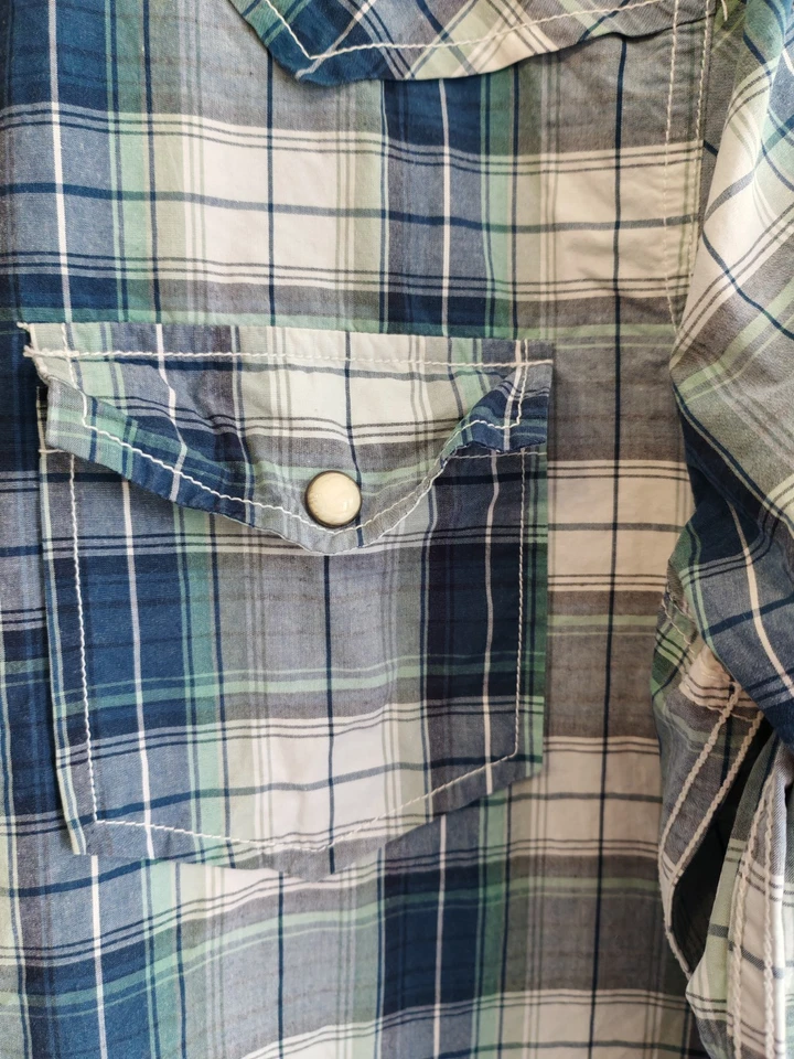 Camisa Para Hombres Perla Snap Western Heritage 1981 Azul Blanco Cuadros Grande Top De Moda Foto 4 de 4