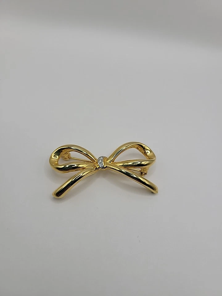 Broche prendedor vintage arco cristal acento tono dorado joyería disfraz Foto 3 de 4