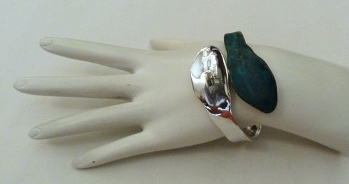ROBERT LEE MORRIS SOHO SCULPTURAL OXIDIZED VERDIGRIS BRASS RHDOIUM BRACELET