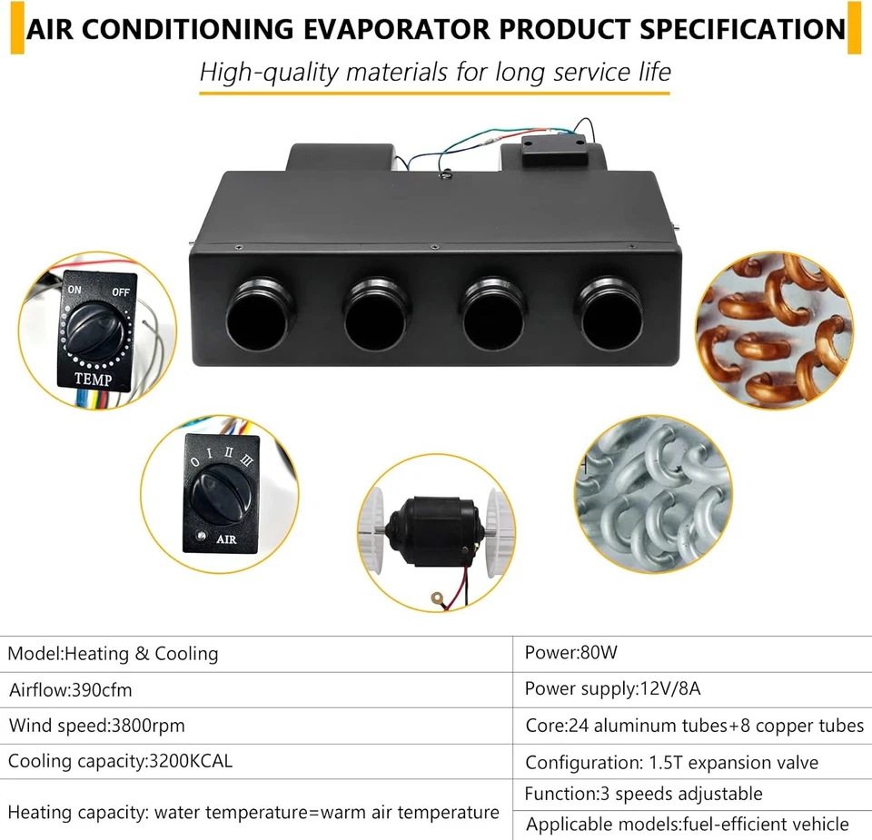 A/C Air Conditioning Evaporator,12V Universal Underdash Auxiliary Heating & Cool - Image 3 of 4