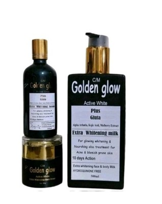 Golden Glow ACTIVE WHITE + GLUTA Body Milk 500ml Set  Serum And Face Cream 3pcs