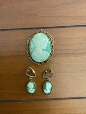 Cameo, Neck less Brochure/pin And Camel Earrings Gold Tone Clip Ones