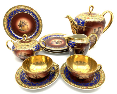 Eschenbach Roswitha Demitasse Tea/Coffee Set Cobalt Blue Porcelain w 22k Gold