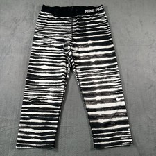 Nike Pro Women  s Black White Zebra Print Cropped Leggings Size L Dri-Fit