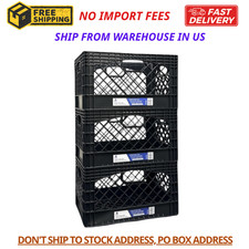 24QT Plastic Storage Heavy-Duty Milk Crate, Black 3 Pack, New