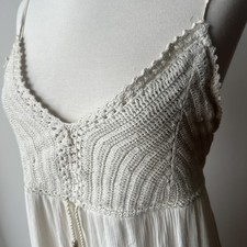 American Eagle Off White Crochet Maxi Dress Women’s M Lined Boho Beach Vacation