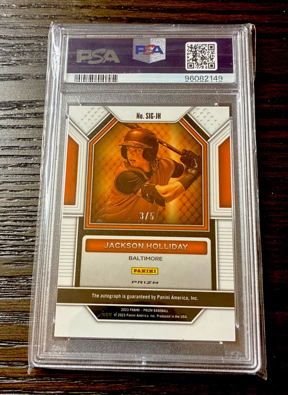 🔥 💎 2023 Panini Prizm FOTL Blue Exclusive SSP Jackson Holliday Auto /5 PSA 10 view 2