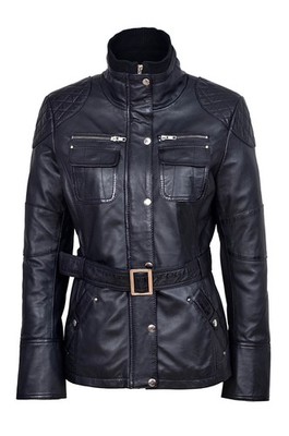 Melissa schwarze modische Damenjacke Safari-Stil Designer echtes Lammleder