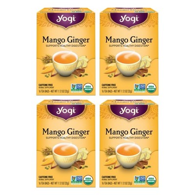 Yogi Tea Mango Ginger Tea - 16 Tea Bags per Pack (4 Packs) - Organic Ginger R...