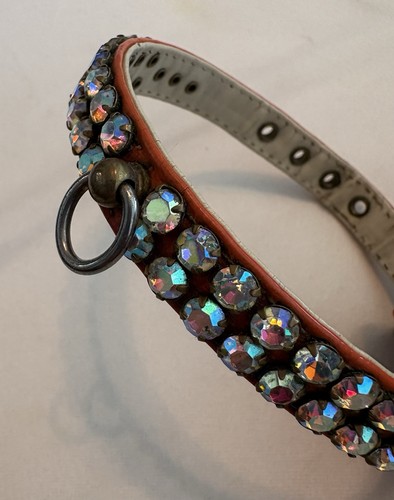 Vtg Aurora Borealis Rhinestone Dog Collar, Orange (see Pics)