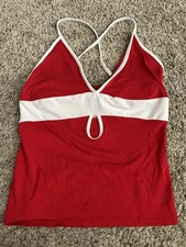 Women’s Moda International Tank Top Open Back Cross Detail Red And White Medium
