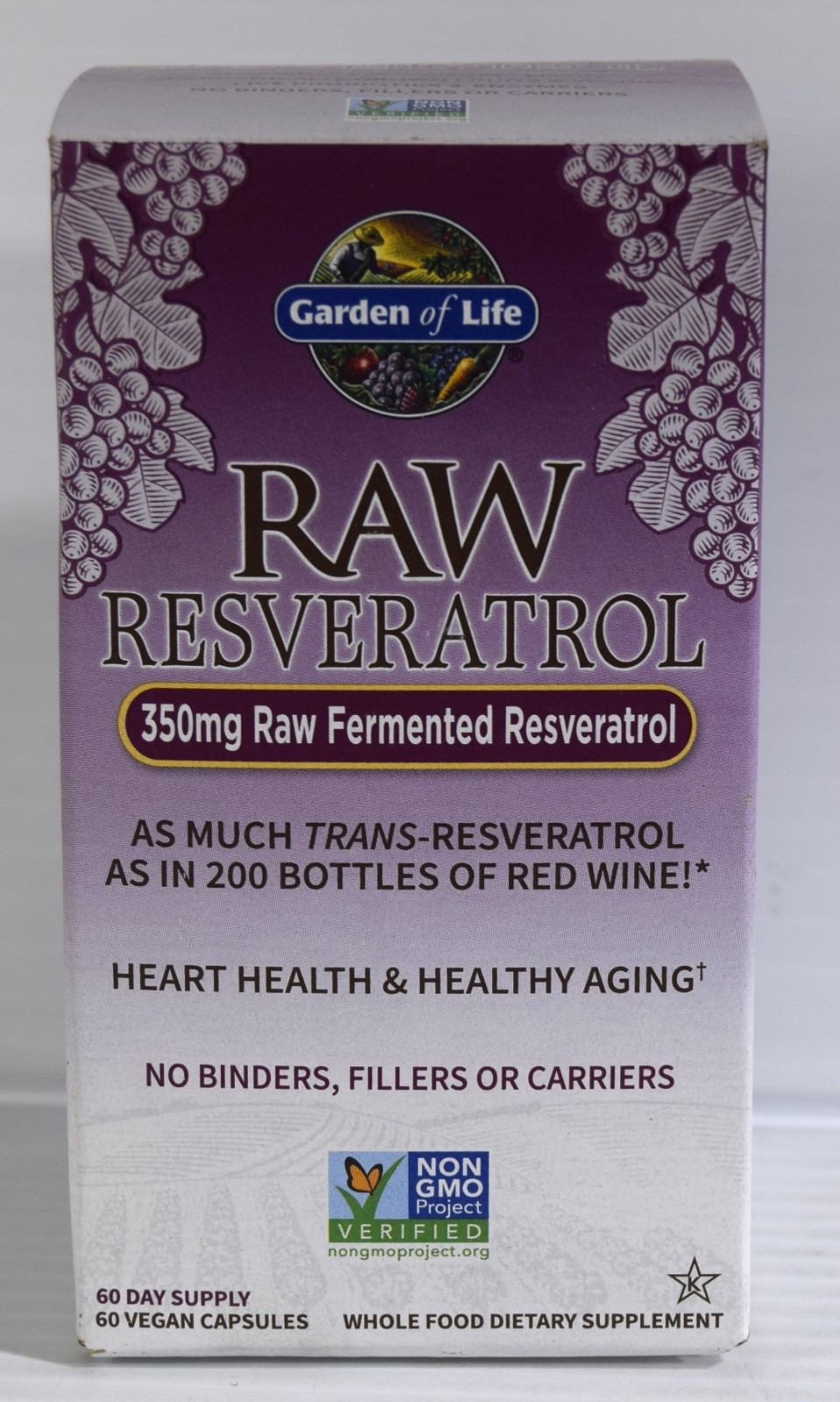 Garden of Life RAW Fermented RESVERATROL 350 mg 60 Vegan Capsules Exp. 11/2027