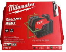 MILWAUKEE TOOL 3622-21 M12 Green Cross Line & Plumb Points Laser KIT