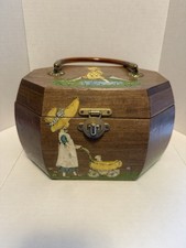 Vintage Handmade 1960  s Holly Hobbie Wooden Purse w/ Handle Nice 