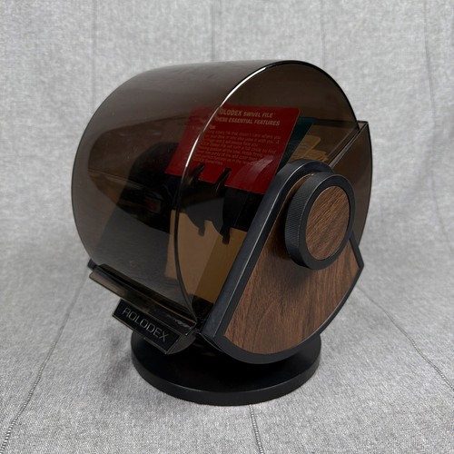 Vintage Rolodex SW-24C Rotary Card File Woodgrain Smoked Cover Made in USA