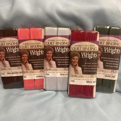 Wrights Bias Tape Double Fold Quilt Binding 3 Yds X 7/8'' Variety 5 Pkgs