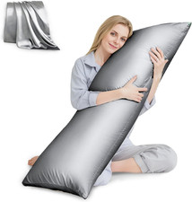 Body Pillow with Satin Pillowcase, Body Pillow for Adults, Removable Cover, Silv