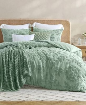 Peri Home 100% Cotton 3-Piece Duvet Cover and Sham Set, King, Sage Chenille