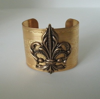 Fleur De Lis Brass Victorian Art Nouveau Deco Renaissance Medieval Bracelet