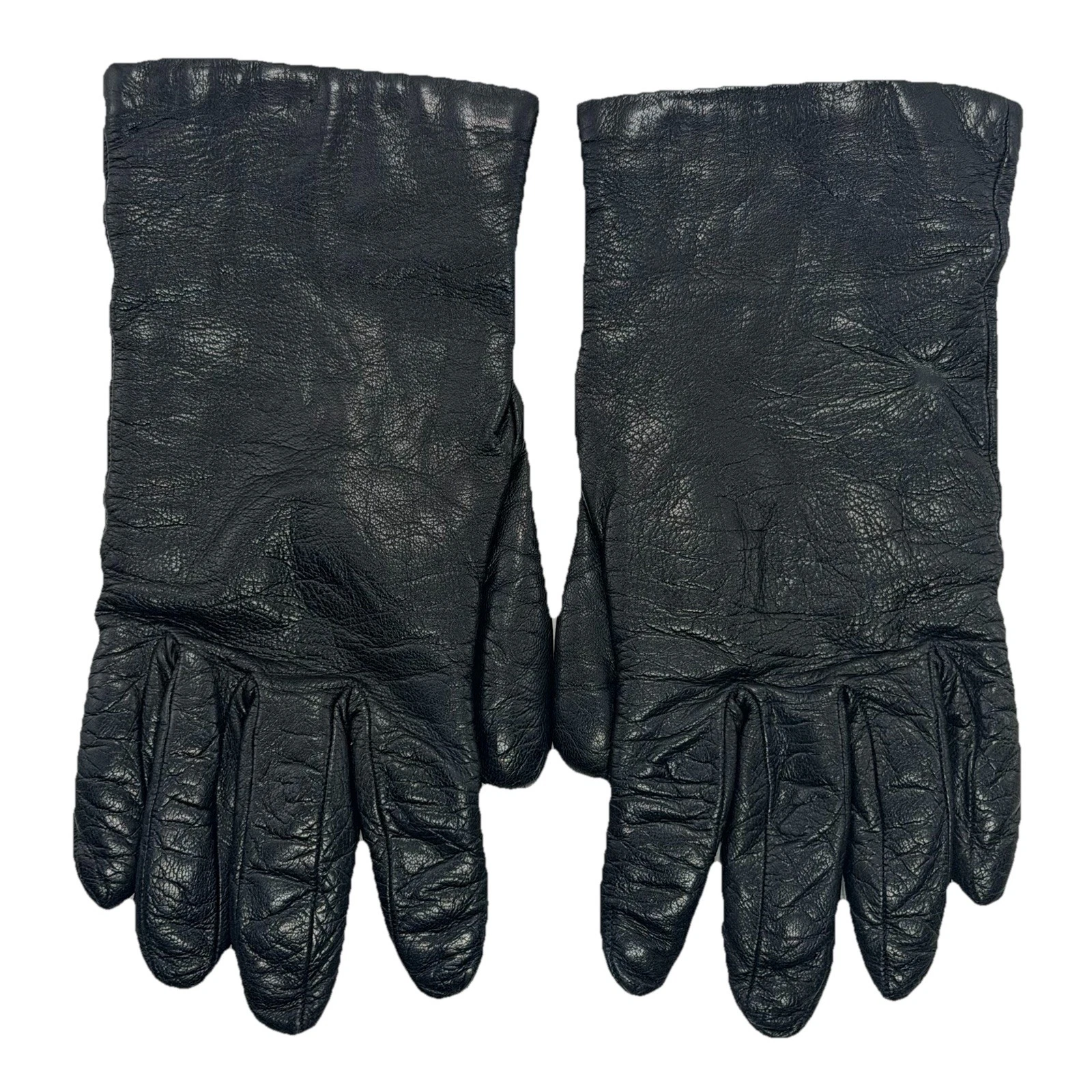 Talbots Soft Italian Leather 9" Gloves Women 7 Black Cashmere Lined Vintage EUC