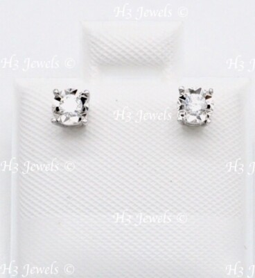 14K Weißgold Illusion Diamant Ohrstecker Solitär 0,10 ct Schraubrücken