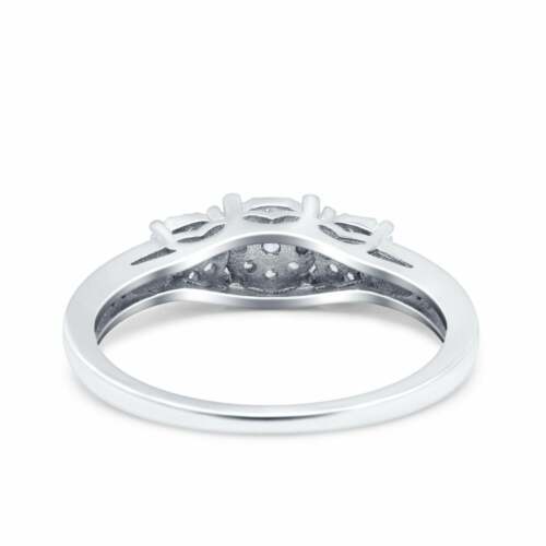 Three Stone Ring Wedding Band Round Pave Simulated CZ 925 Sterling Silver (5mm) - Picture 3 of 3