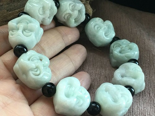 Certified Natural Grade A Jade Green Jadeite Carving Buddha Head Bracelet- - Picture 4 of 7