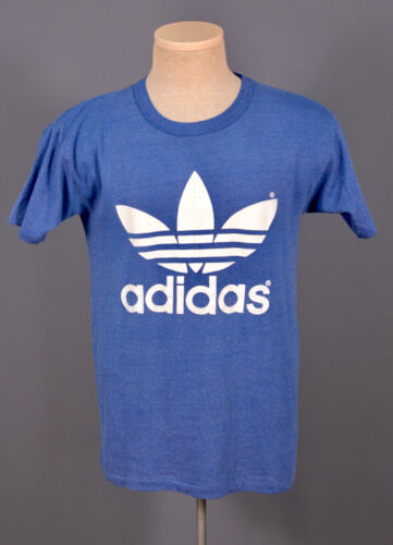 Men's 1980s Adidas Trefoil Blue Tshirt Medium 80s Vtg T-Shirt - Picture 1 of 7