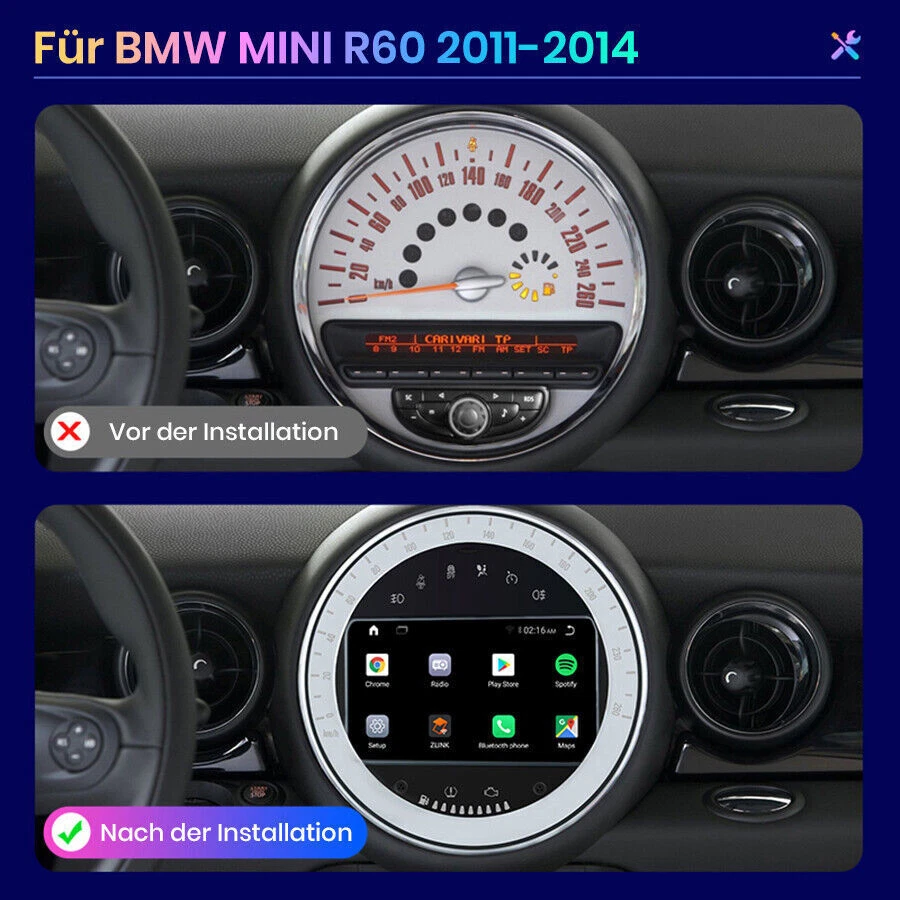 GPS Navi Autoradio für BMW Mini Cooper CarPlay DVD SWC WIFI DSP Android 11 DAB+  - Bild 3 von 4